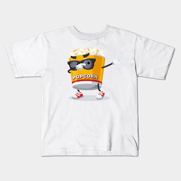 Dabbing cartoon filled yellow popcorn bucket Kids T-Shirt by VizRad